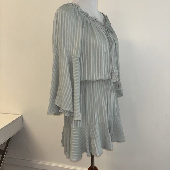 Blue B Romper Green Boho Cottage‎ core Sz M Stretch Flowy NWT Tassels Stripped50 - Picture 15 of 15